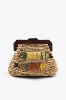 ZARA RAFFIA BAG WITH FISH EMBROIDERY - Image 1 of 4
