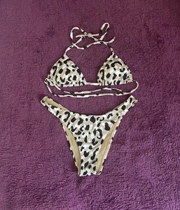 Vitamin A Swimwear Gia Triangle Leopard High Leg Bikini Set Size Small - Picture 1 of 13