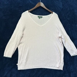 Lauren Ralph Lauren Womens Cable Knit Sweater Size 2X Blush Pink Preppy Tennis - Picture 1 of 14