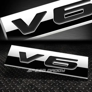 METAL GRILL TRUNK EMBLEM DECAL LOGO TRIM BADGE POLISHED BLACK LETTERING V6 - Picture 1 of 2