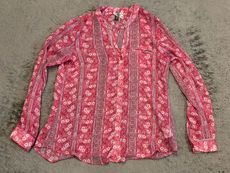 Kut From the Kloth Blouse Womens Large Floral Top Roll Tab V-Neck Lightweight - Image 1 of 4