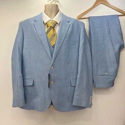 Marks & Spencer Linen Miracle Suit Light Blue Men’s Blazer 48R Trousers W36 L29 - Image 1 of 4