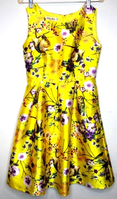 Wo Xing Wo Su женщин винтажный желтый Midi Skater платье сова белка цветочный принт M - Изображение 1 из 4