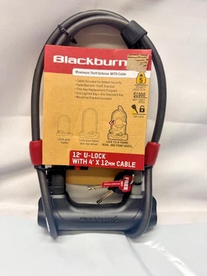Blackburn 12" Bicicleta U-Lock con Cable de Acero de 4' x 12mm, Nivel 5 *Nuevo Foto 1 de 4