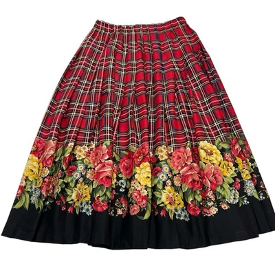 Vintage Y2K Marisa Christine Skirt L Plaid Dark Floral Maxi Pleated Grunge Goth - Image 1 of 4