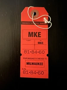 Midwest Express Airlines Vintage Unused Airline Baggage Tag Milwaukee, WI MKE - Picture 1 of 2