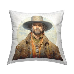 Patterned Rodeo Cowboy Outdoor Printed Throw Pillow, 18 x 18, Brown - Picture 1 of 7