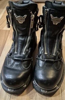 Botas Harley Davidson de cuero negro para motocicleta con luz de descanso doble cremallera para mujer 7 Foto 1 de 4