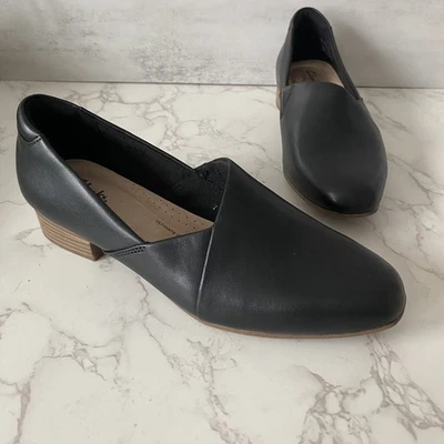 Clarks Juliet Palm Loafer Shoes 9 Black Leather low Heel Everyday Work Comfort - Image 1 of 4