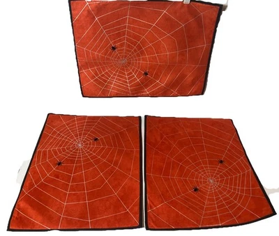 Set Of 3 Target Spider Web Cloth Placemats 14” X 18” Orange Shimmery Web Spiders - Image 1 of 4
