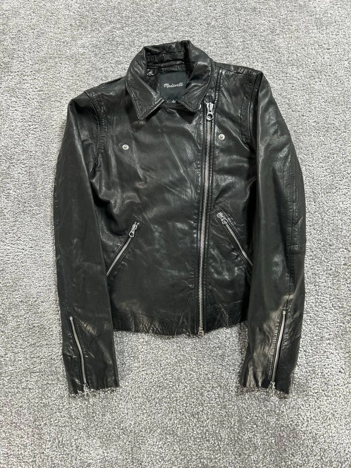 Madewell Jacket Womens Small Black Leather Full Zip - Image 1 of 4