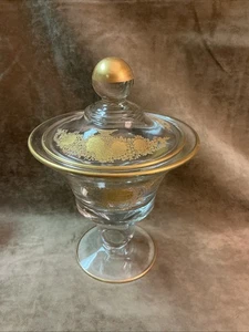 Glastonbury Lotus Golden Corsage clear glass covered candy dish Floral Etch - Picture 1 of 4