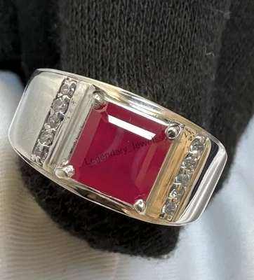 Anillo Rubí Rojo Natural Anillo de Plata de Ley 925 Anillo de Compromiso para Hombre, Rubí Foto 1 de 4