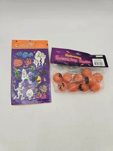 Vintage Lot Stickety Doo Da Halloween Stickers And Pumpkin Bouncy Balls - Picture 1 of 5