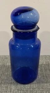 Vintage Small Cobalt Blue Glass Bottle With Lid 5” Tall - Picture 1 of 10