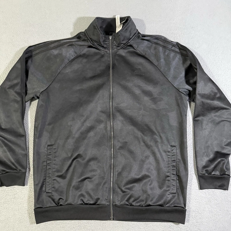 Chaqueta deportiva Adidas para hombre talla grande cremallera completa negra tres rayas camuflada Foto 1 de 4