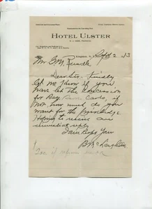 Carta intestata vintage HOTEL ULSTER Kingston NY 1913 - Foto 1 di 1