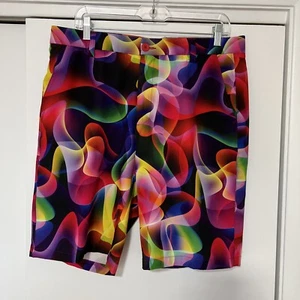 HRESKI Golf  Shorts Colorful Neon Waves Dry-fit Stretch Surf Casual 34 - Picture 1 of 8