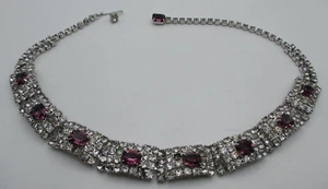 VTG High End Purple & Clear Rhinestone Choker Necklace 15" - Picture 1 of 5