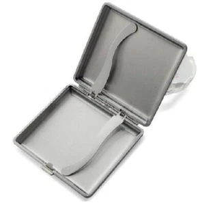 Cover in pelle nera portasigarette in metallo clip double face per 20 sigarette - Foto 1 di 6