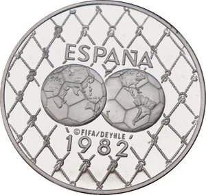 RARE SPAIN FIFA MEDAL 1982 SOCCER Football World Cup Silver Pesos - Picture 1 of 2