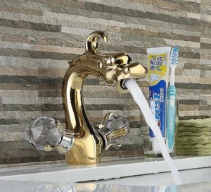 Grifo mezclador fregadero lavabo de cristal de doble mango grifo de baño latón orificio único S55 - Imagen 1 de 7