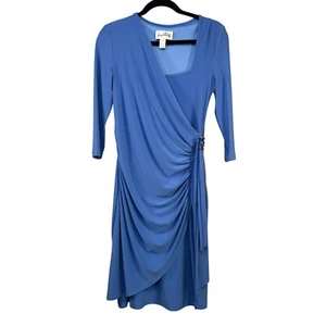 Joseph Ribkoff Blue Faux Wrap Dress With 3/4 Sleeves & Buckle Detail Size 8 - Picture 1 of 9