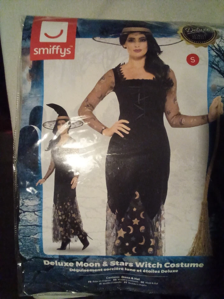 Smiffys Deluxe Moon & Stars Witch black Costume with Dress and Hat Small size  - Image 1 of 1