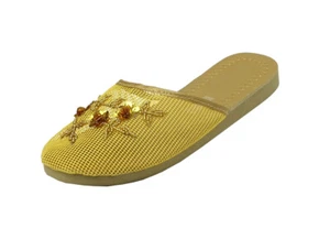 Women's Chinese Mesh Floral Beaded Sequined Slipper Flip Flop Sandals--1313 Mesh - Picture 1 of 29