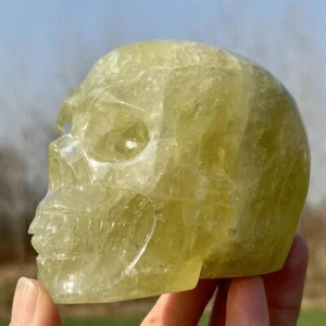 1.65LB Natural Citrine Skull Hand Carved Quartz Crystal Reiki Skull Healing Gift - Picture 1 of 23