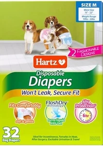 Hartz Disposable Dog Diapers Medium 10-26 lbs Waist 15-22" Pugs, Shiba Inu 32ct - Picture 1 of 5