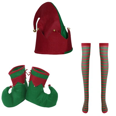 Christmas Big Shoes Bowknot Decor Hat Striped Pantyhose Sockings For Women Men - Image 1 of 3