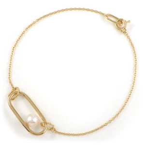 Fine Jewelry Bracelet Oval Link Motif Pearl 750(18K) Yellow Gold - Picture 1 of 6