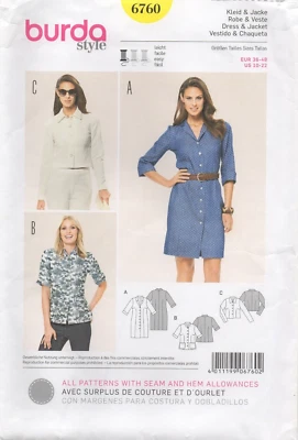 Burda Sewing Pattern 6760 EASY Dress & Jacket Fitted Size 6 - 20 Button Front - Image 1 of 4