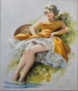 DONALD RUST-Illustrator-Original Signed Oil-Vintage Style PIN-UP GLAMOUR GIRL - Picture 1 of 7