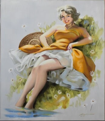 DONALD RUST-Illustrator-Original Signed Oil-Vintage Style PIN-UP GLAMOUR GIRL - Image 1 of 4