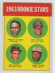 1963 TOPPS #158 ROOKIE STARS DAVE ROBERTS TOMMY HARPER ALVAREZ SAVERINE RC   EX+