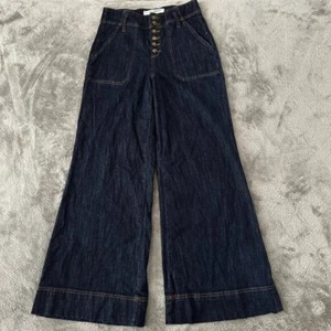 Pantalón de mezclilla para mujer Pilcro Anthropologie lavado oscuro pierna ancha talla 27 botón mosca - Imagen 1 de 10