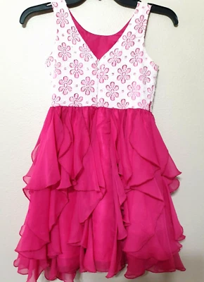 Vestido de babado Emily West para meninas tamanho 8 Fucsia branco piscar ocasiões especiais alargadas - Imagem 1 de 4