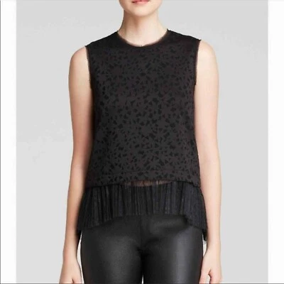 Elizabeth and James Women's Black Sleeveless Laser Cut Tulle Belford Tank Top S - Image 1 of 4