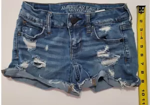 American Eagle Outfitters pantaloncini super elasticizzati, super bassi - invecchiati taglia 0. - Foto 1 di 11