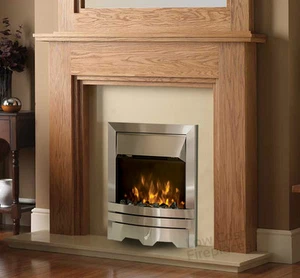 ELECTRIC OAK WOOD SILVER CREAM MARBLE STONE WALL MODERN LED FIRE FIREPLACE SUITE - Picture 1 of 2