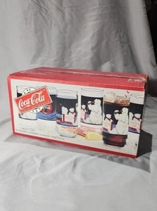 Coca-Cola 8 Pc Beverage Set Polar Bears 5 Cents Indiana Glass 1995 Brand New! - Picture 1 of 6