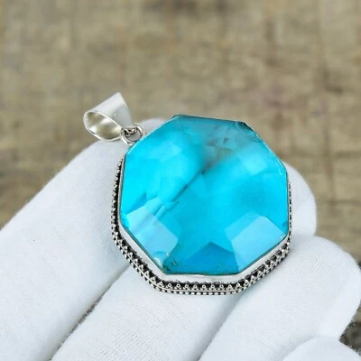 Pendente Unico In Topazio Blu Ottagonale In Argento Sterlingo 925 Per Mamma - Immagine 1 di 4