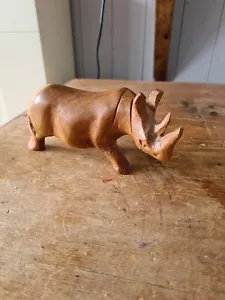 More details for hand carved wooden rhino