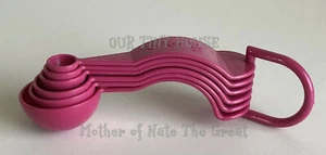 NEW Tupperware Measuring Spoons Set Dark Hot PINK Embossed D Ring Cups Baking  - Picture 1 of 6