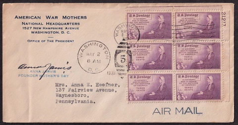 1934 Mothers of America Sc 737 FDC signed Anna Jarvis founder official cover AWM Cover