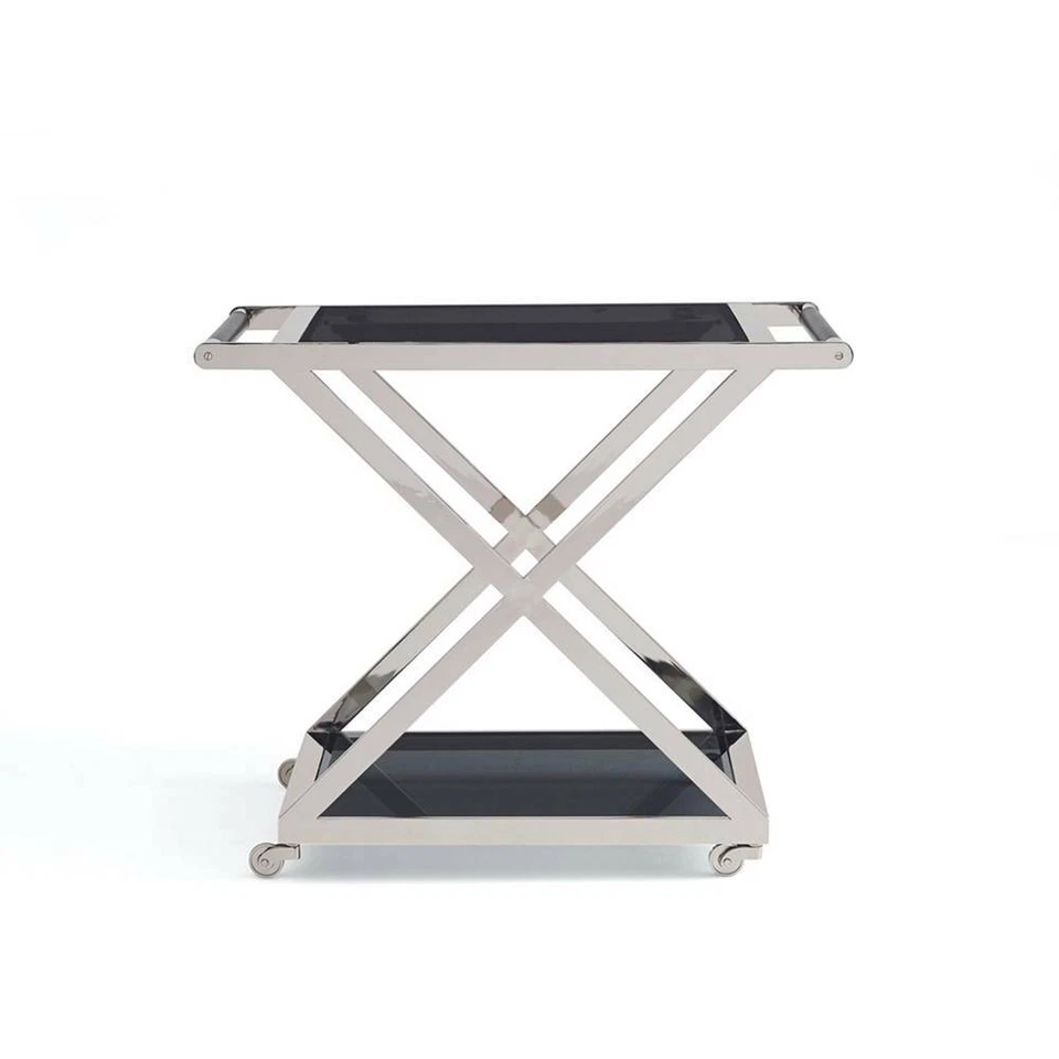 RALPH LAUREN CLIFF HOUSE BAR CART LEATHER WRAPPED POLISHED STAINLESS STEEL  - Image 1 of 1