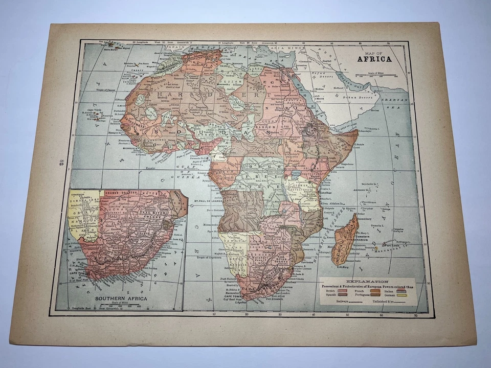 1903 AFRICA MAP w/Highlighted European Possessions & Protectorates SEE DESCRIP - Image 1 of 2