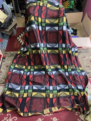 Vintage Retro Wool Throw Blanket Mid Century Bright Abstract Pattern - Image 1 of 3